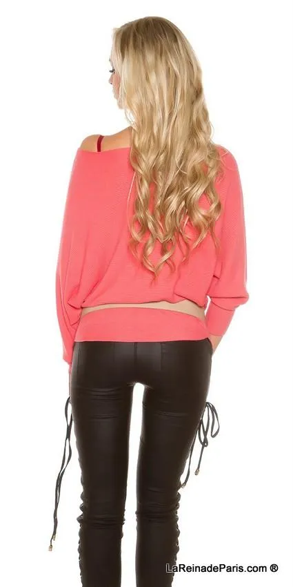Suéter moda con franja de encaje coral