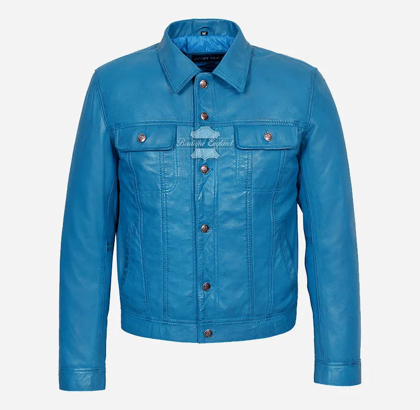 TRUCKER Men's Denim Style Leather Jacket