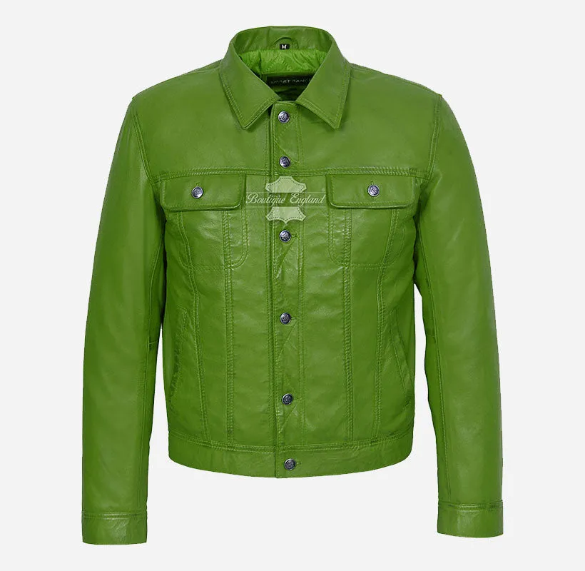 TRUCKER Men's Denim Style Leather Jacket