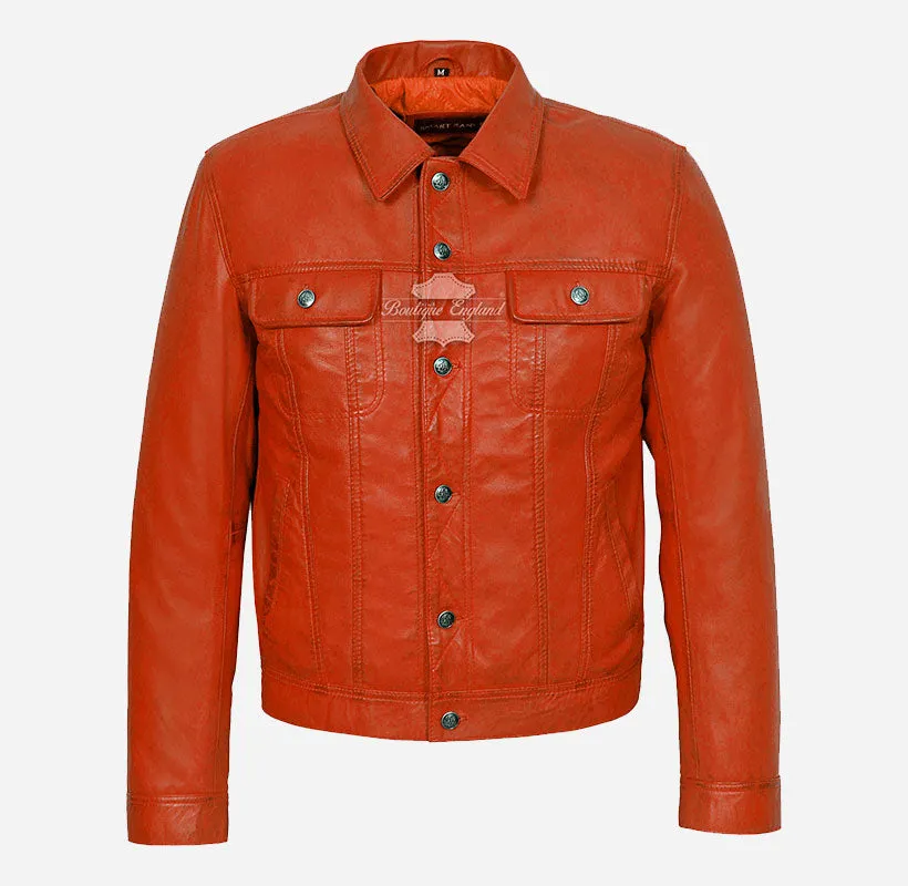 TRUCKER Men's Denim Style Leather Jacket