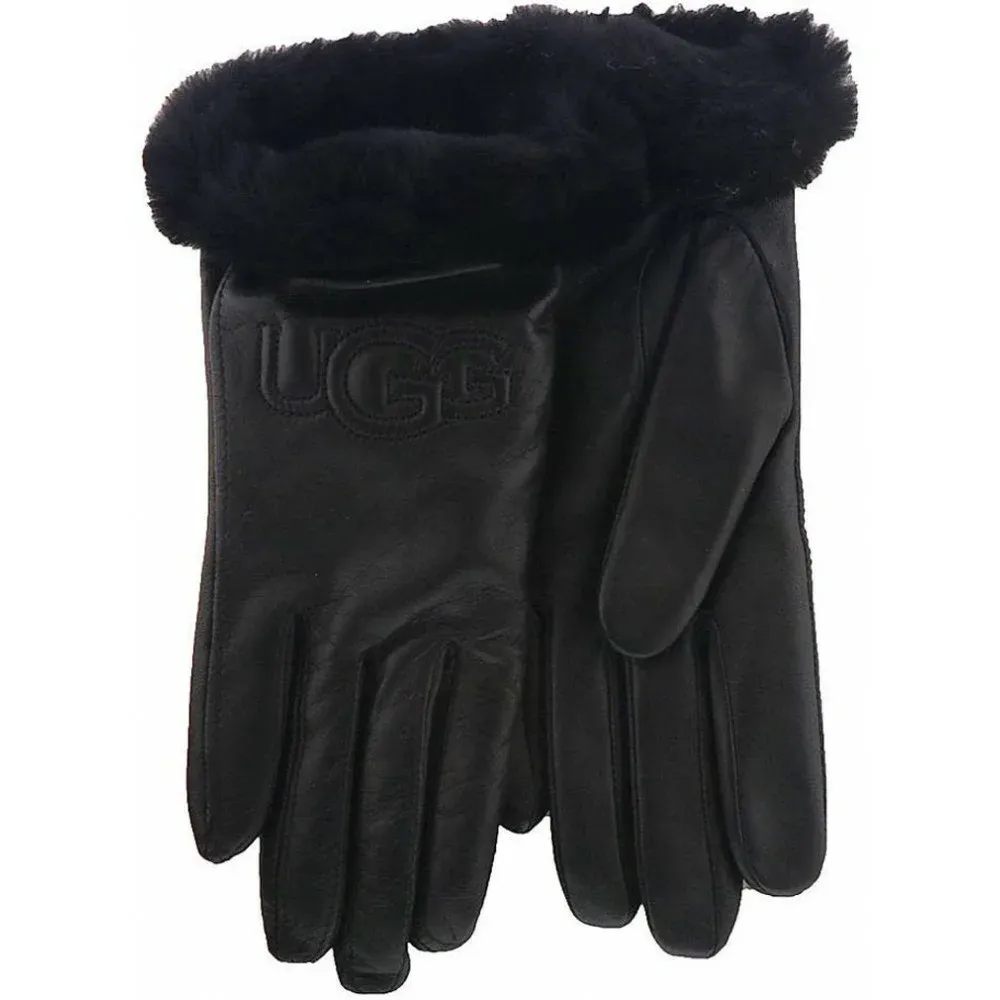 UGG  W CLASSIC LEATHER LOGO GLOVE 17440 BLK