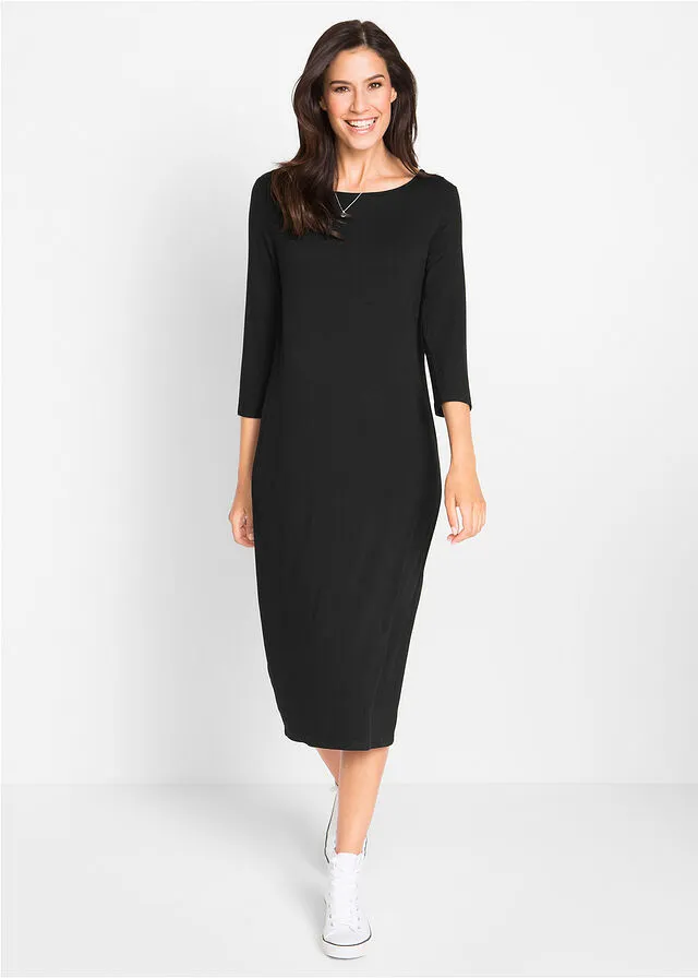 Vestido camisero de viscosa sostenible con mangas 3/4 Negro