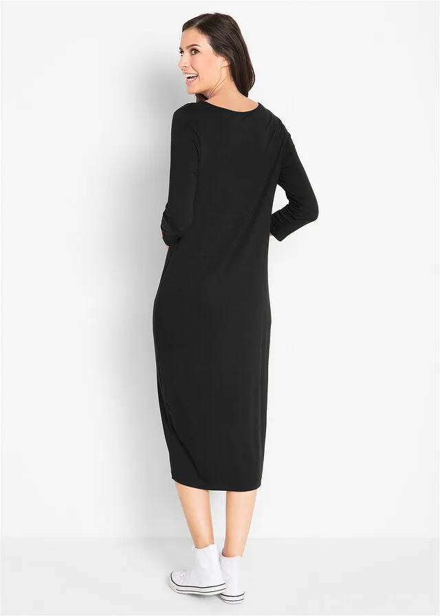 Vestido camisero de viscosa sostenible con mangas 3/4 Negro
