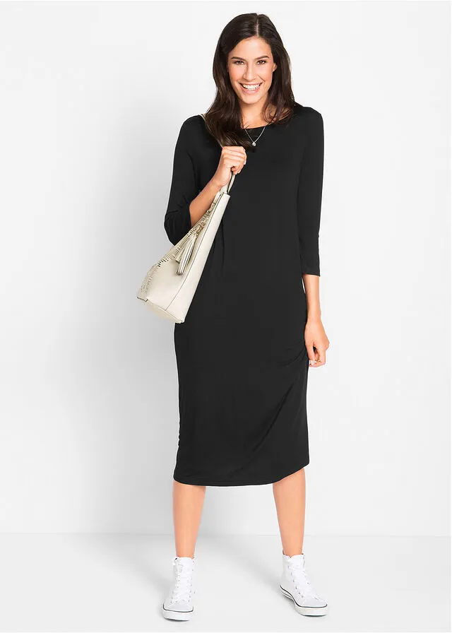 Vestido camisero de viscosa sostenible con mangas 3/4 Negro