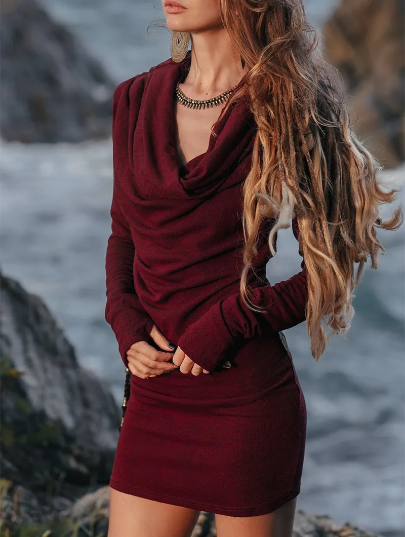 Vestido suéter con cuello drapeado 