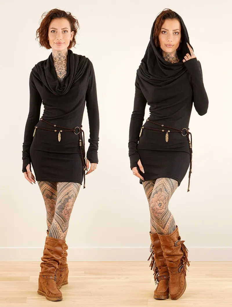 Vestido suéter con cuello drapeado 