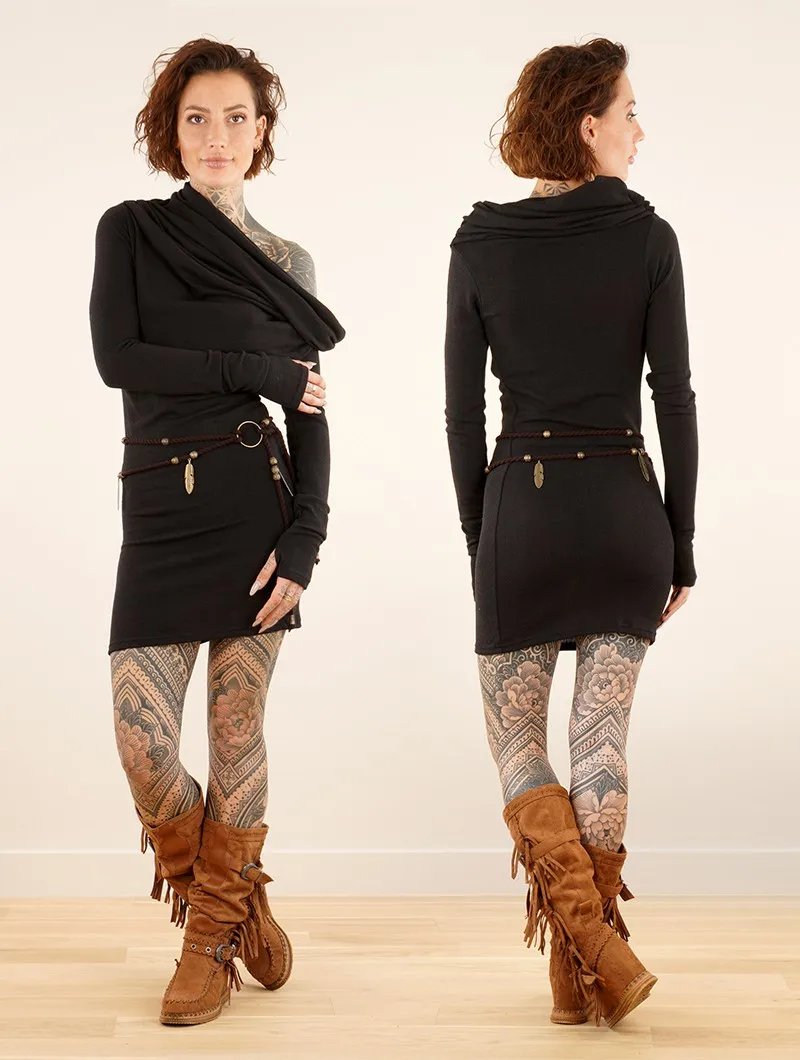 Vestido suéter con cuello drapeado 