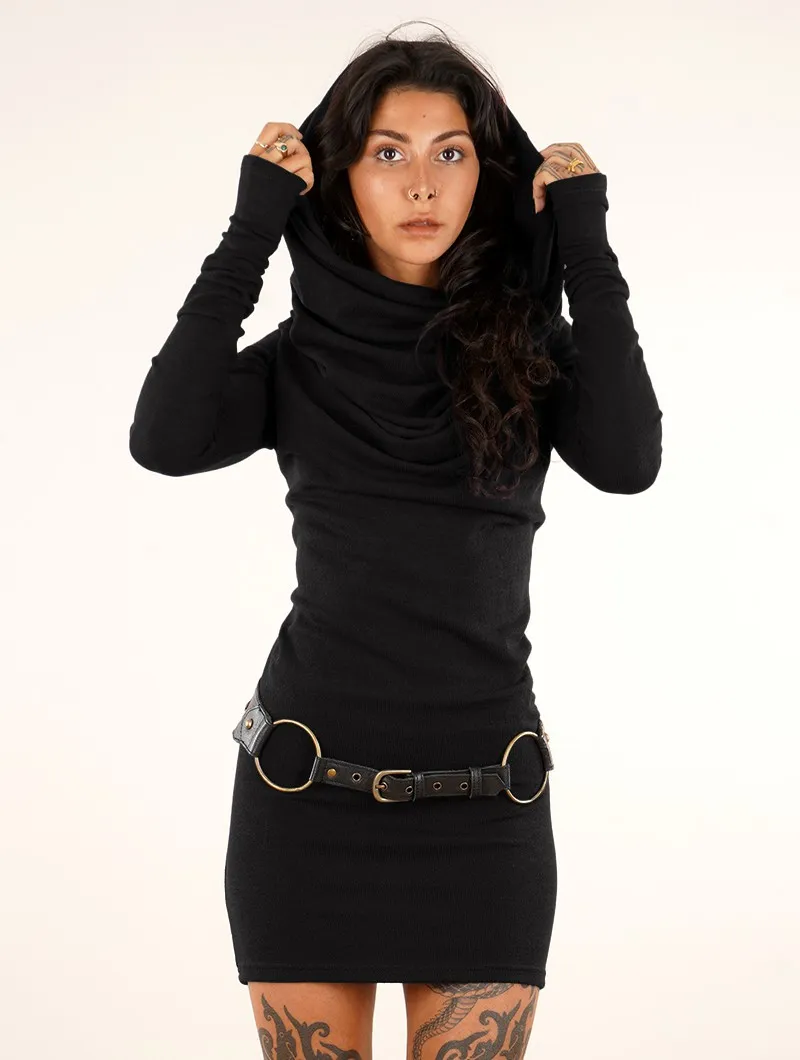 Vestido suéter con cuello drapeado 