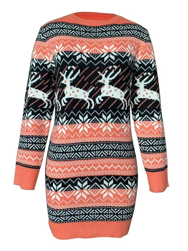 Vestido suéter de manga larga Christmas Elk