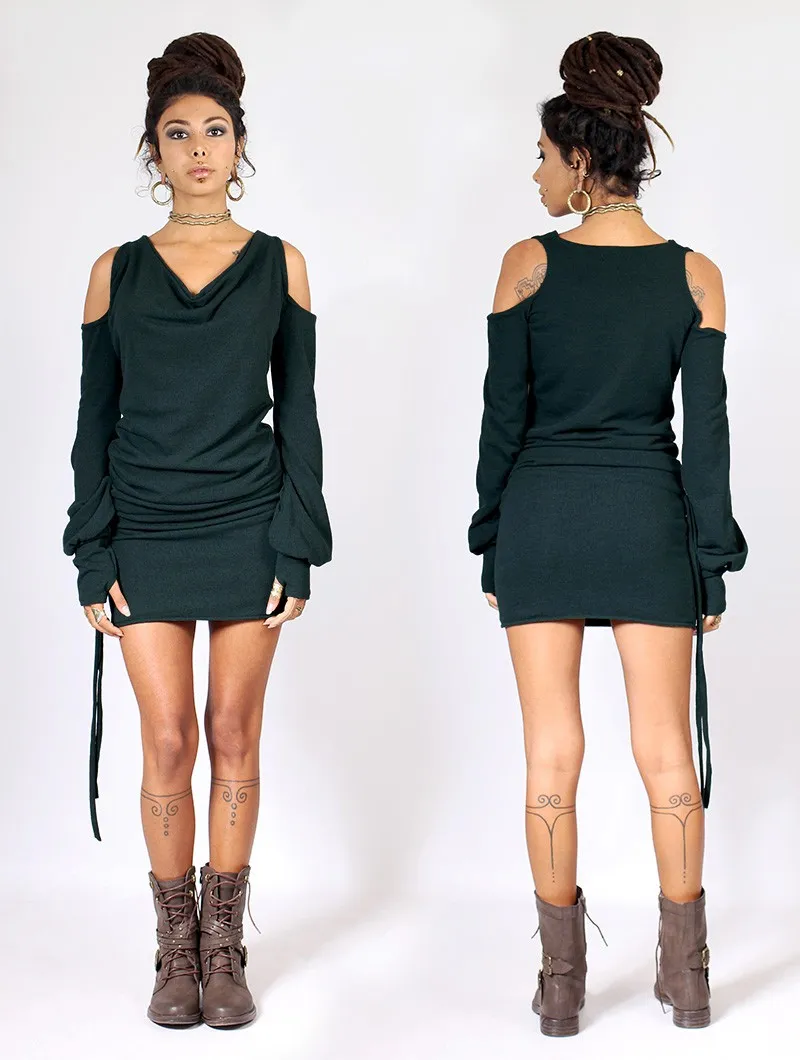 Vestido suéter hombro descubierto 