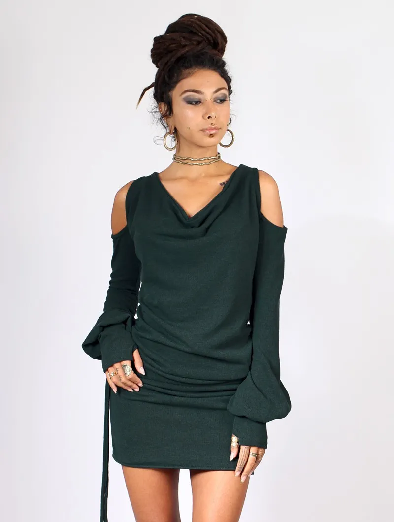 Vestido suéter hombro descubierto 