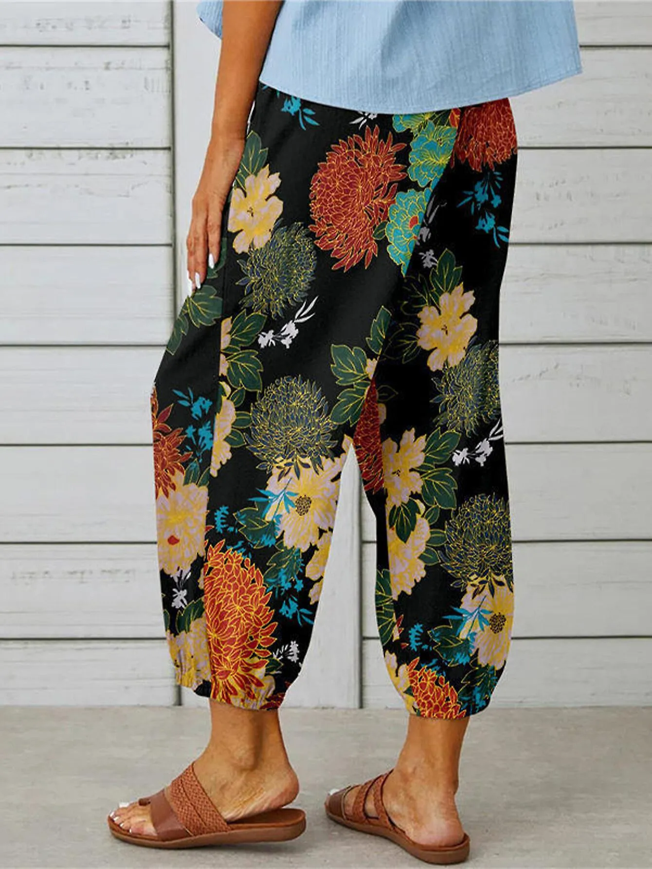 WOMENS CASUAL HIGH WAIST PANTS COTTON LINEN LEGGINGS NINEPOINT DRAWSTRING RETRO