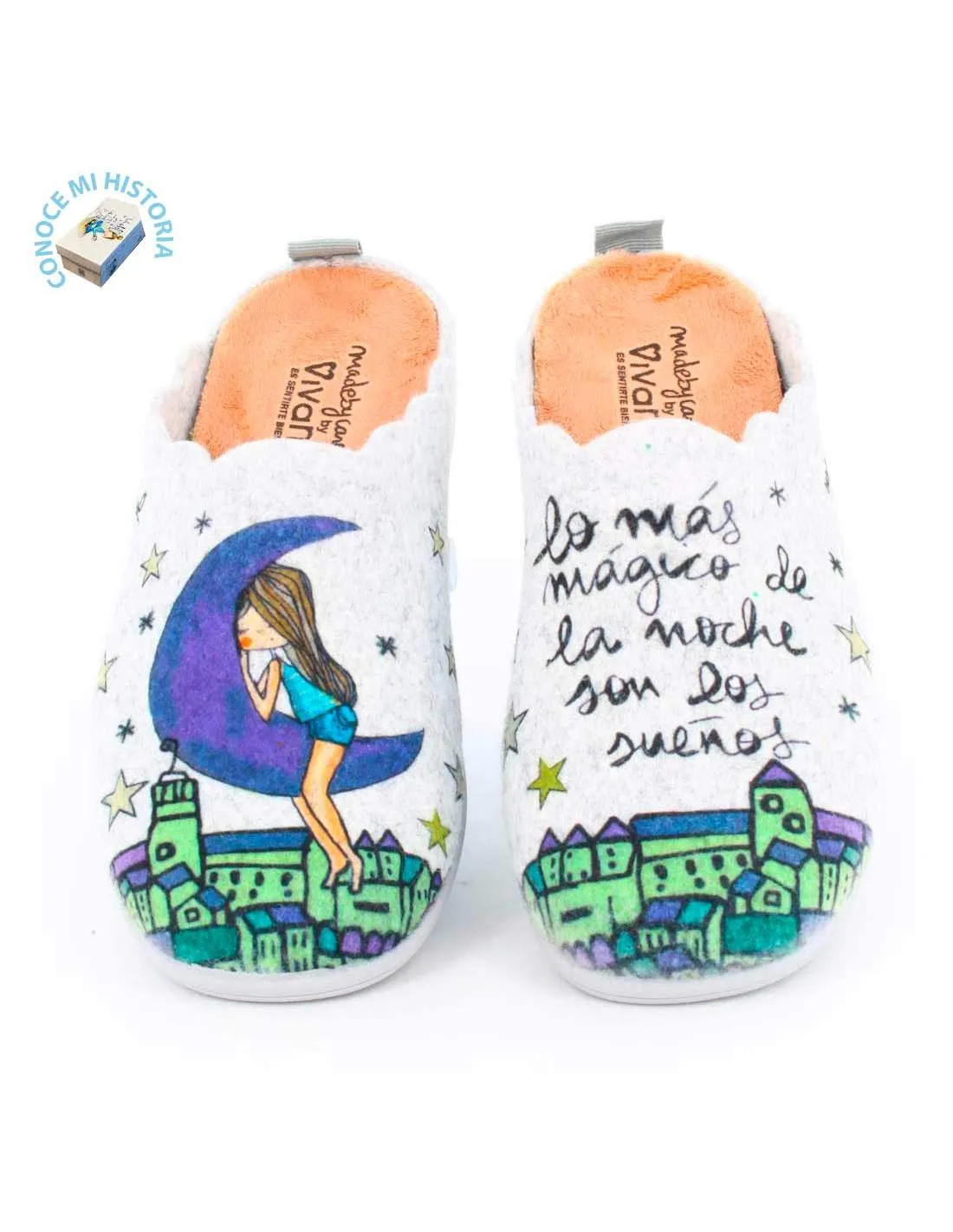 Zapatillas de Casa "Lo más mágico de la noche son los sueños" Fieltro Gris