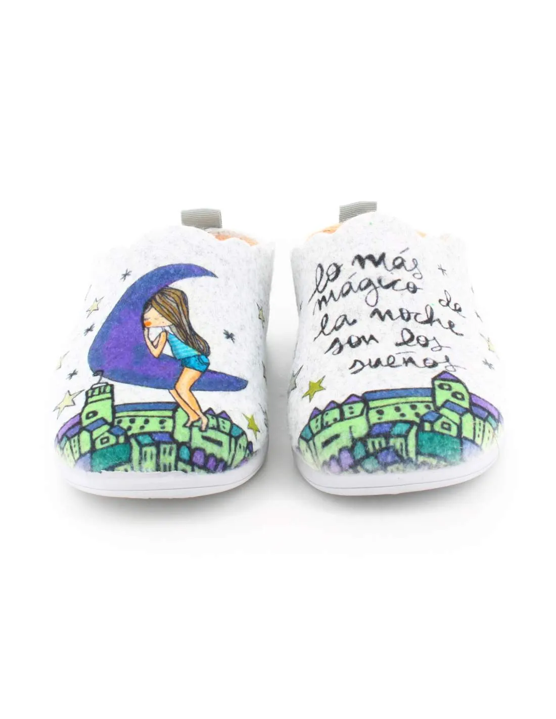 Zapatillas de Casa "Lo más mágico de la noche son los sueños" Fieltro Gris