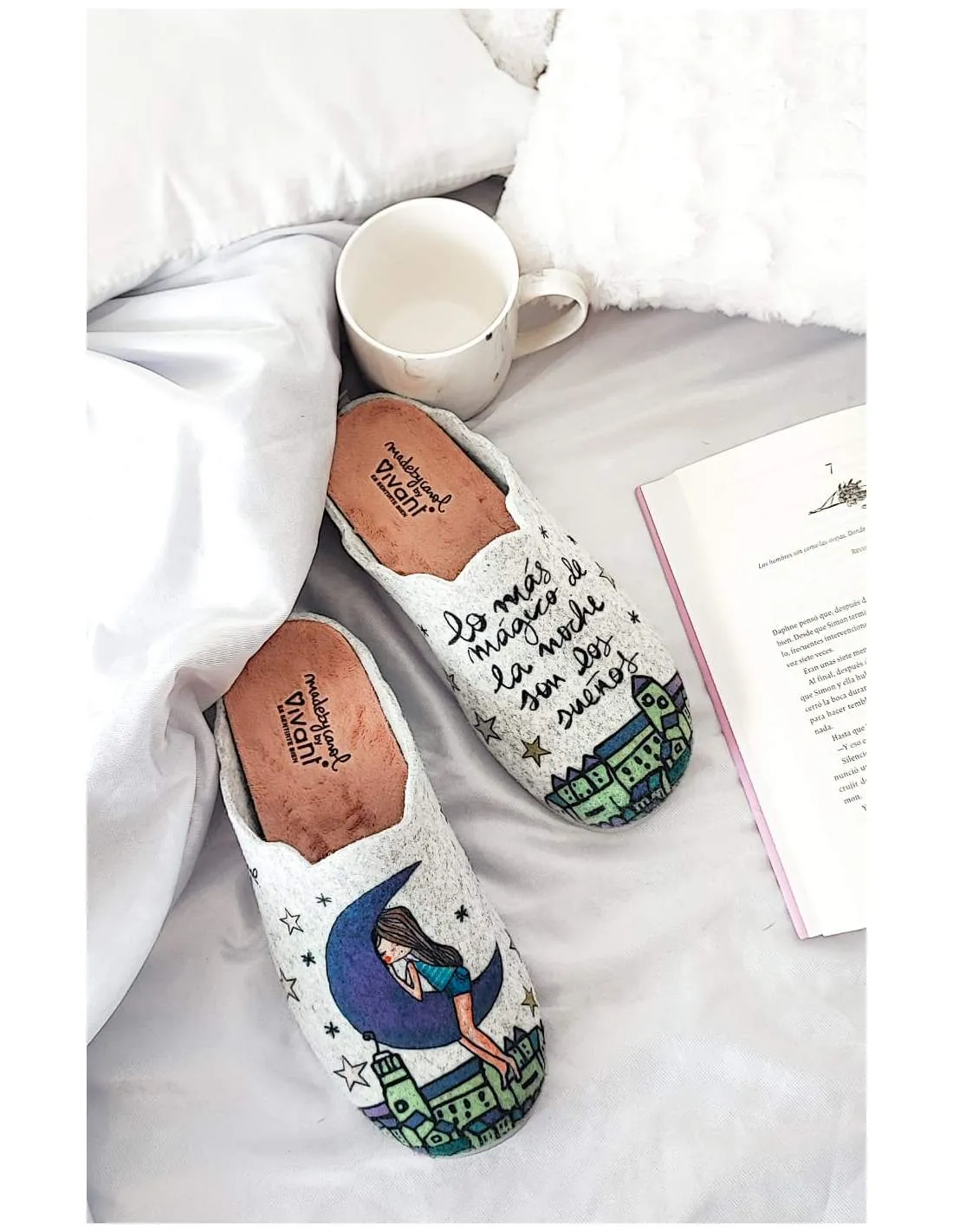 Zapatillas de Casa "Lo más mágico de la noche son los sueños" Fieltro Gris
