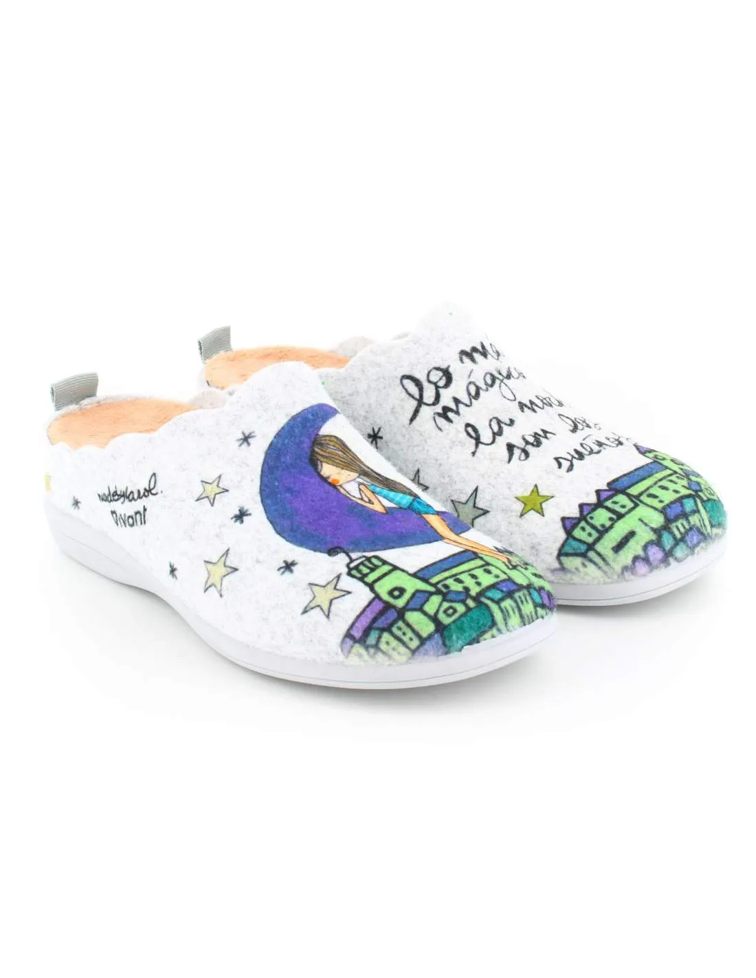 Zapatillas de Casa "Lo más mágico de la noche son los sueños" Fieltro Gris