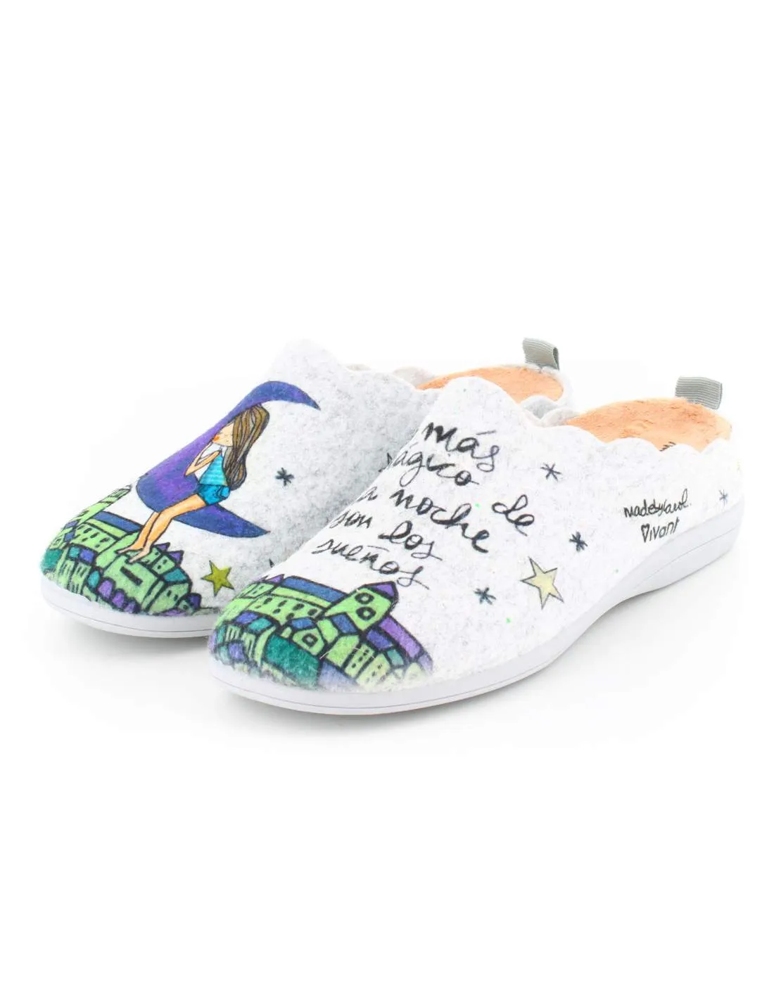 Zapatillas de Casa "Lo más mágico de la noche son los sueños" Fieltro Gris