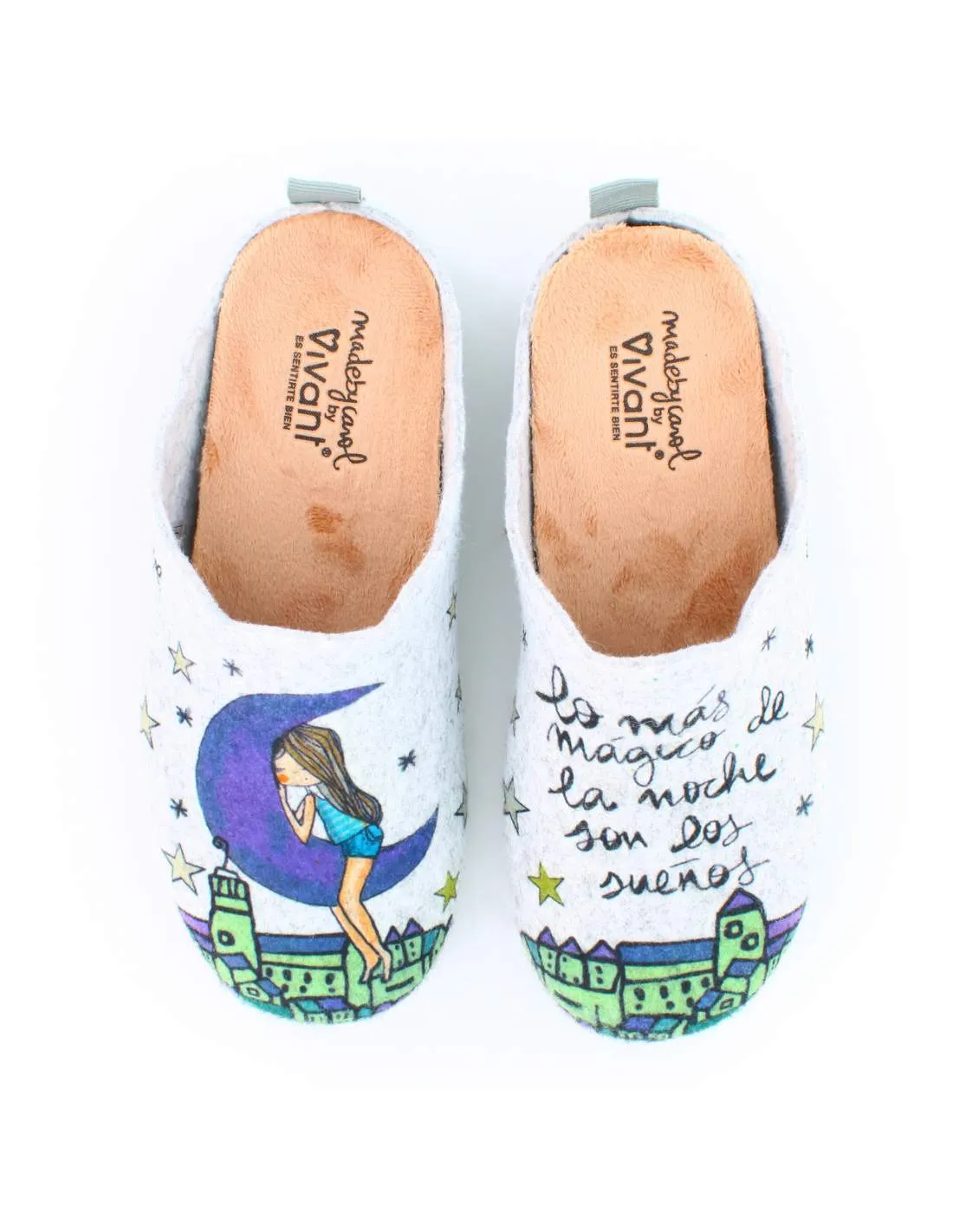 Zapatillas de Casa "Lo más mágico de la noche son los sueños" Fieltro Gris