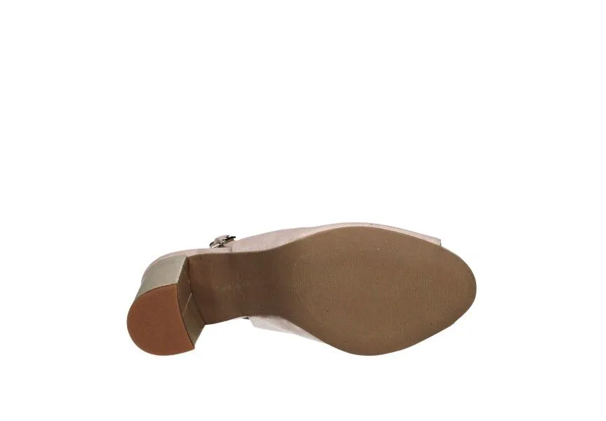 Zapato Descubiereto Ante Nude Tacon Alto Dorado