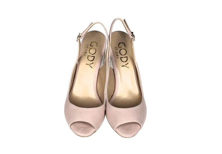 Zapato Descubiereto Ante Nude Tacon Alto Dorado