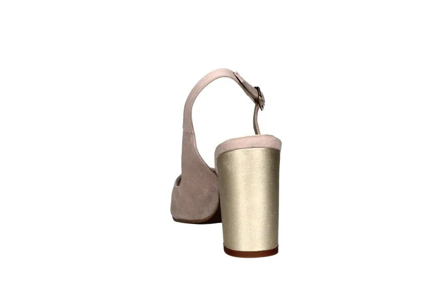 Zapato Descubiereto Ante Nude Tacon Alto Dorado