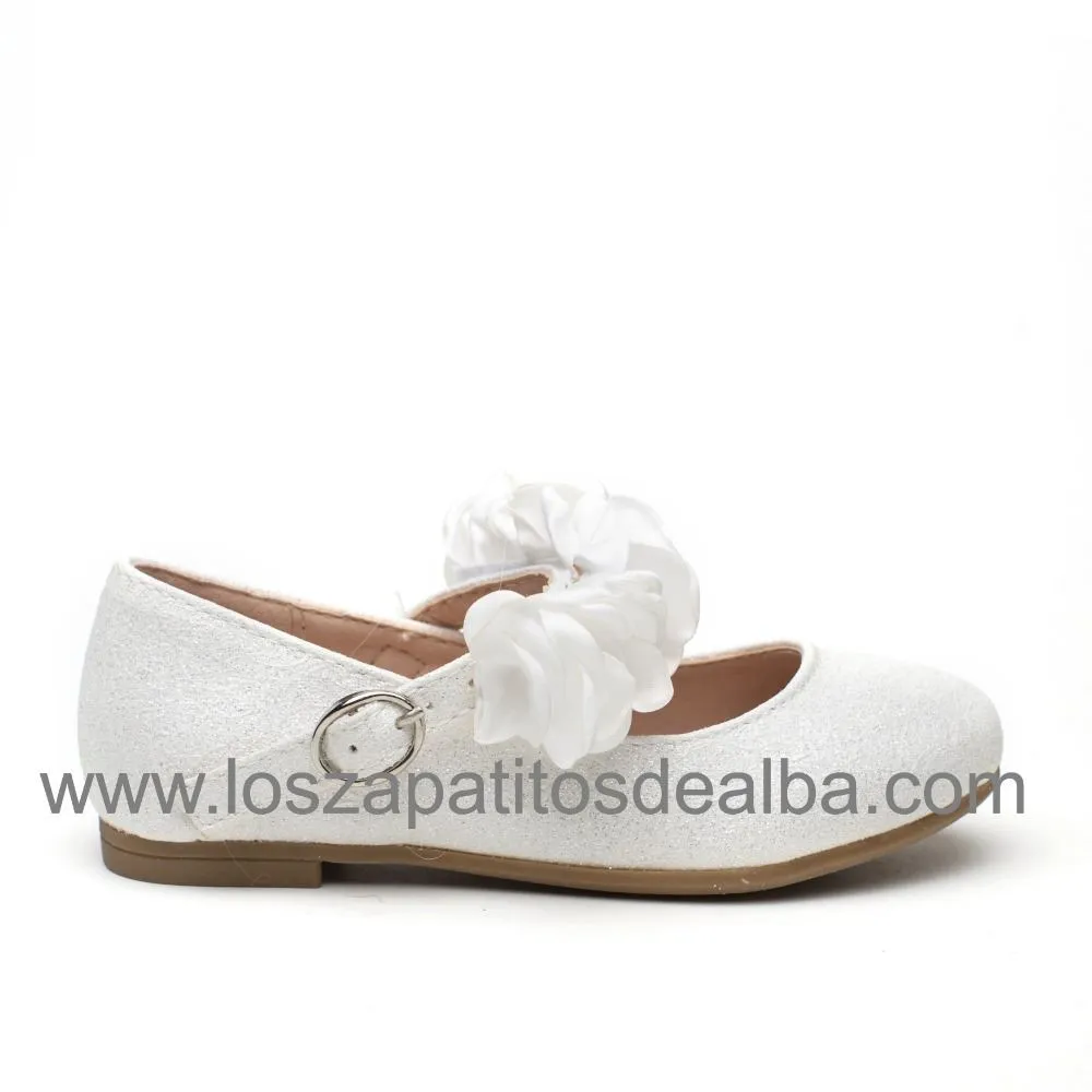 Zapatos Niña Comunión Blanco Modelo Tiara Brillo