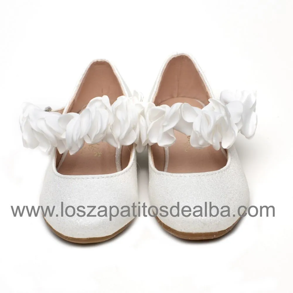 Zapatos Niña Comunión Blanco Modelo Tiara Brillo