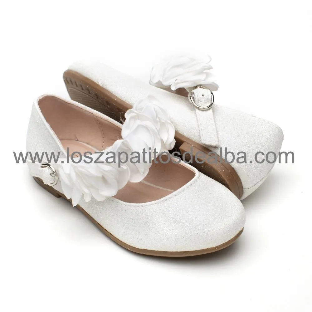 Zapatos Niña Comunión Blanco Modelo Tiara Brillo