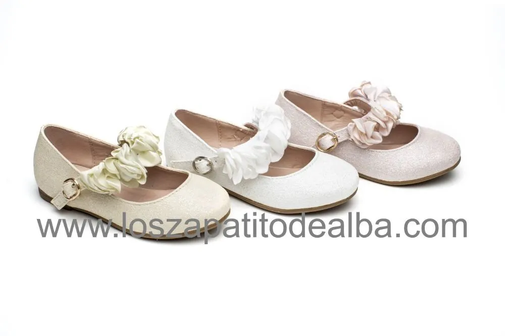 Zapatos Niña Comunión Blanco Modelo Tiara Brillo