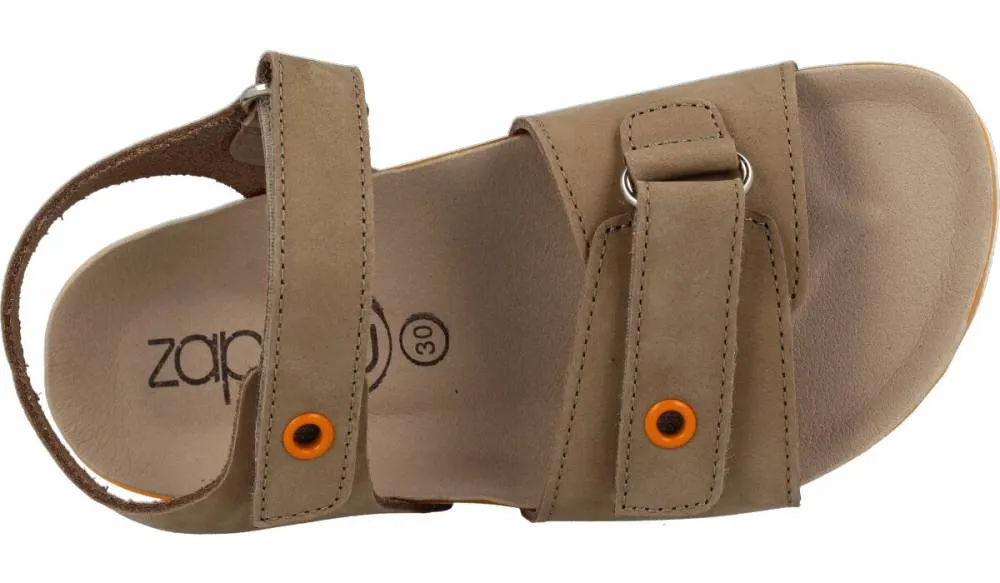 ZAPATTU  SANDALIA BIO PARA NIñOS DOBLE VELCRO EN TAUPE/NARANJA
